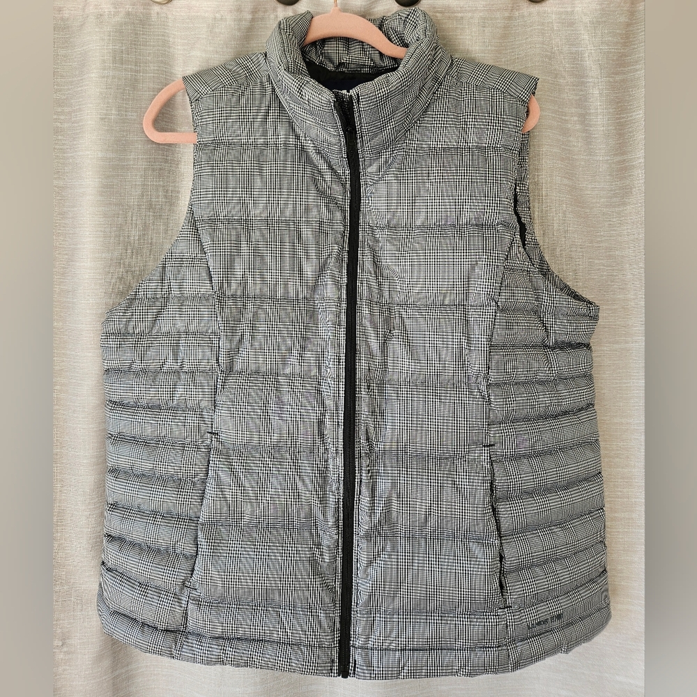 Land's End Women's Black and White Checkered Down Vest